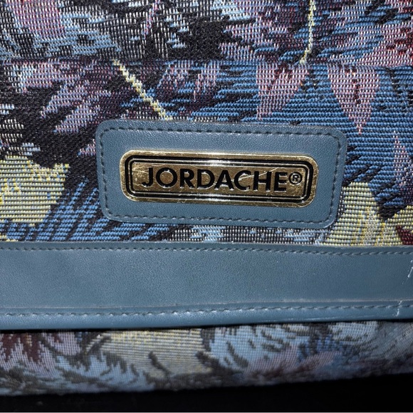 Vintage Jordache Blue Floral Overnight Bag Feet Pockets 15x10.5 - Picture 2 of 9